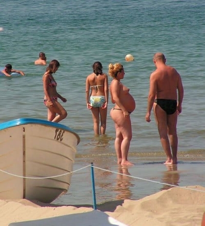 Pregnant chicks on the beach